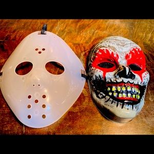 Clown mask and a Glow in the dark Jason mask